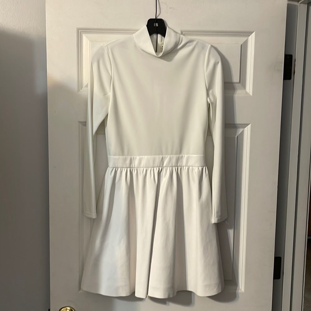 Alice + Olivia White Long-Sleeve Fit-and-Flare Mini Dress